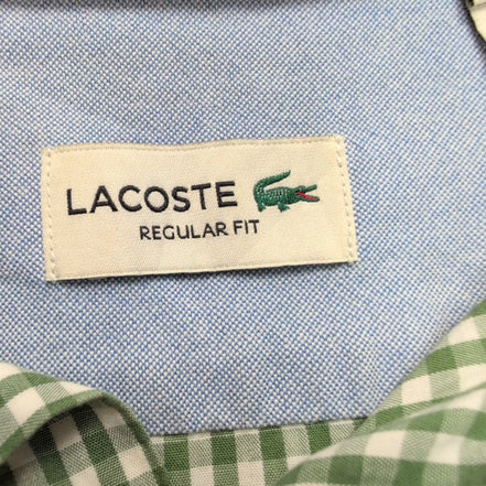 Chemise Lacoste 42 L Vert Blanc Vichy Regular Fit Logo Poche manches longues