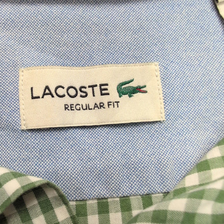 Chemise Lacoste 42 L Vert Blanc Vichy Regular Fit Logo Poche manches longues