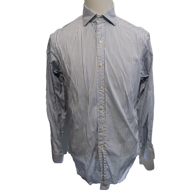 Chemise Polo Ralph Lauren M Bleue Rayures Classic Fit Col Classique Coton Shirt
