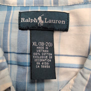 Chemise Ralph Lauren Enfant XL 18-20 Bleu Blanc Shirt Button Down Carreaux