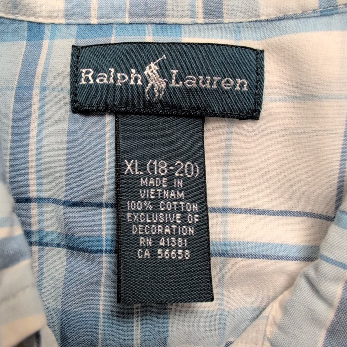 Chemise Ralph Lauren Enfant XL 18-20 Bleu Blanc Shirt Button Down Carreaux
