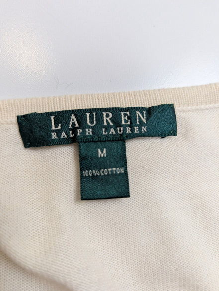 Gilet cardigan Lauren Ralph Lauren M crème coton boutons dorés blason