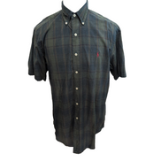 Chemise Ralph Lauren Classic Fit M Kaki Carreaux Manches Courtes Vintage