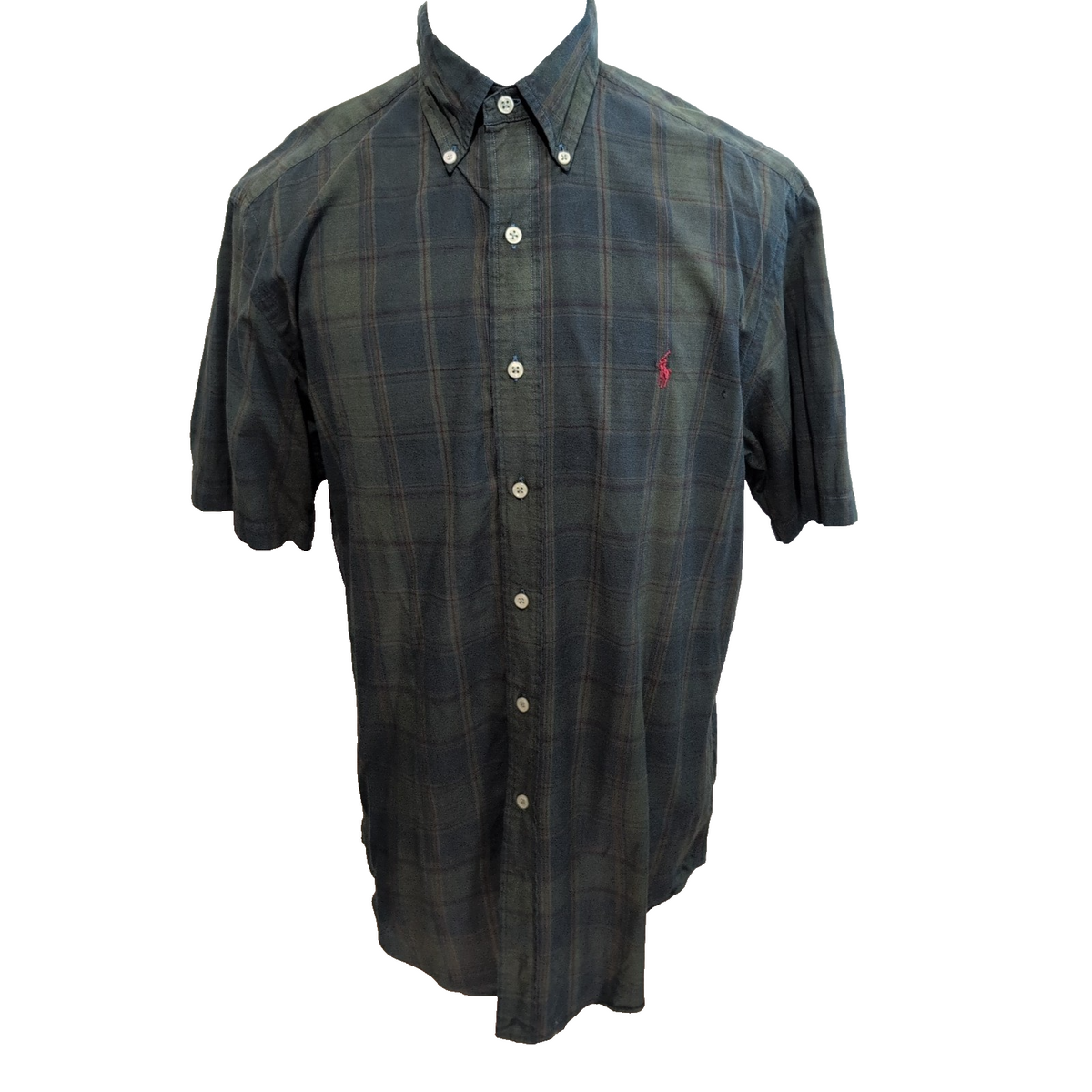 Chemise Ralph Lauren Classic Fit M Kaki Carreaux Manches Courtes Vintage