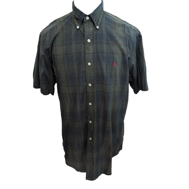 Chemise Ralph Lauren Classic Fit M Kaki Carreaux Manches Courtes Vintage