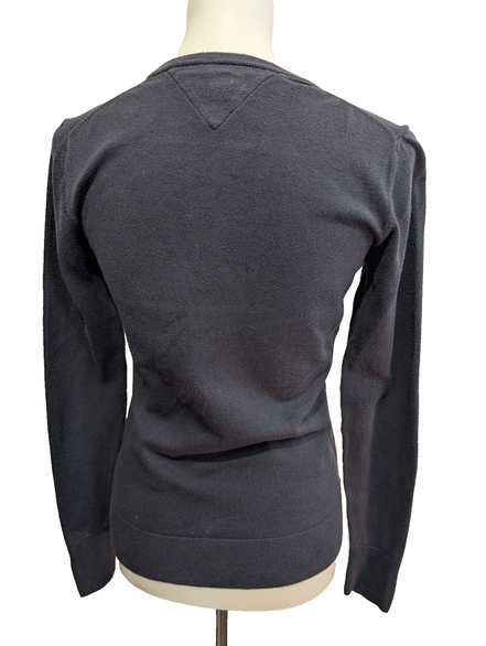 Pull Fin Tommy Hilfiger Femme Col V Bleu Taille S Logo Brodé
