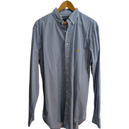Chemise Ralph Lauren bleue à rayures longue logo jaune taille L Long #2497