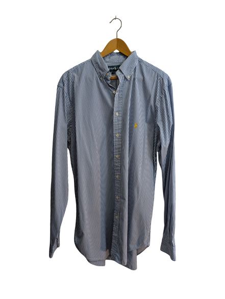 Chemise Ralph Lauren bleue à rayures longue logo jaune taille L Long #2497