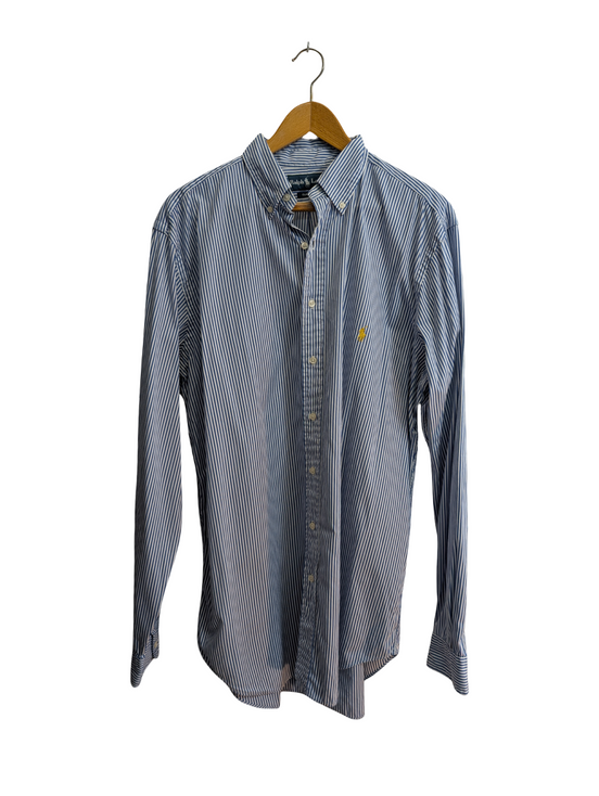 Chemise Ralph Lauren bleue à rayures longue logo jaune taille L Long #2497