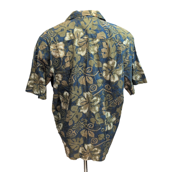 Chemise hawaïenne HawaiianKine Designs taille L bleu vert Made in Hawaii