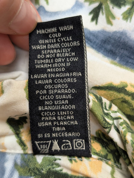 Chemise hawaïenne viscose et coton manches îles et palmiers courtes taille XL