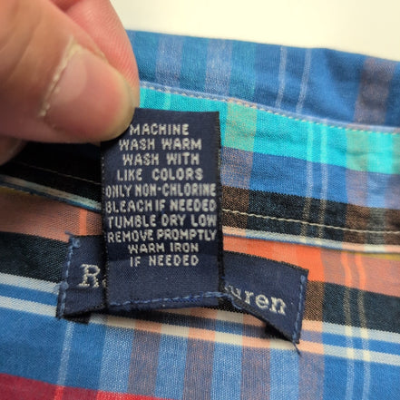 Chemise Ralph Lauren M Enfant Carreaux Bleu Multicolore Logo Vert manches longue