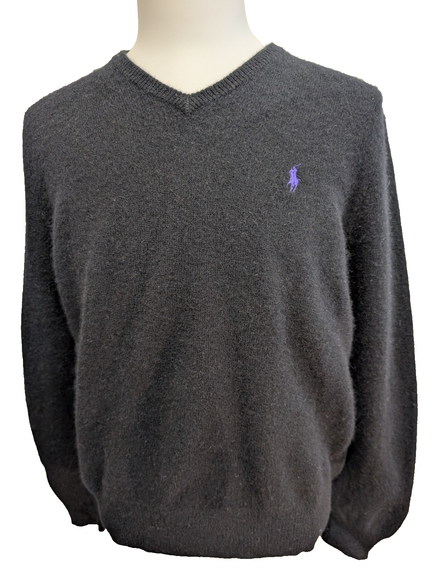 Pull Polo Ralph Lauren Noir Logo Violet - 100% Laine d'Agneau - T. XL (ajusté)