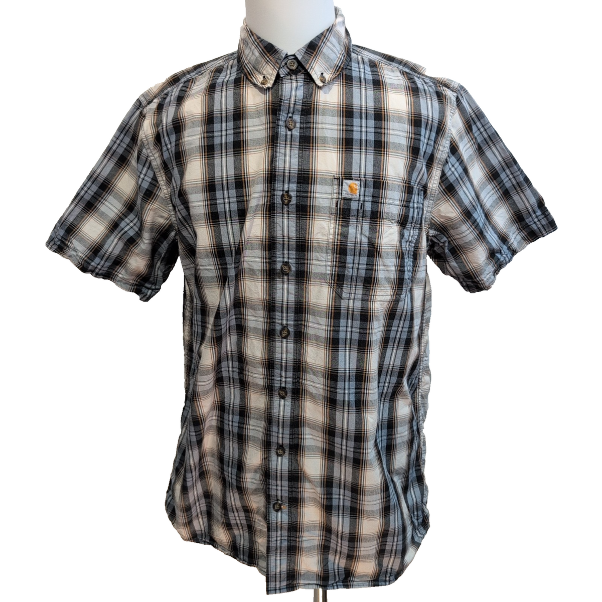 Chemise Carhartt L Bleu Carreaux 100% Coton Manches Courtes 3 Poches