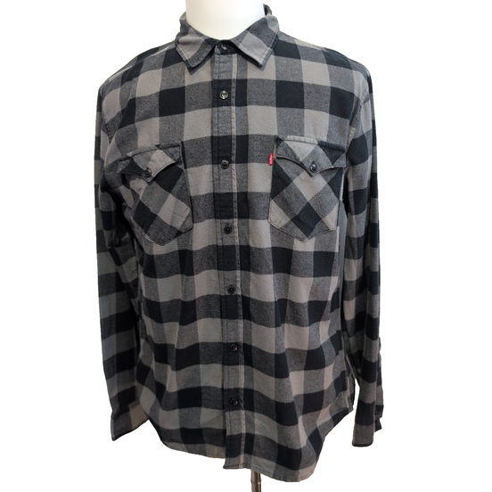 Chemise Levi's vintage en flanelle chaude carreaux noir et gris Taille L