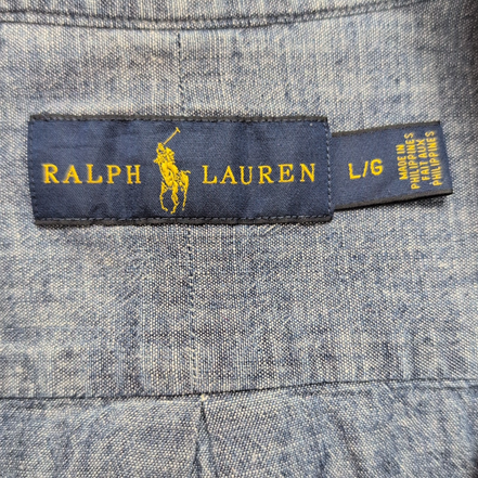 Chemise Ralph Lauren L Bleu Effet Jean Coton Logo Bleu manches longues