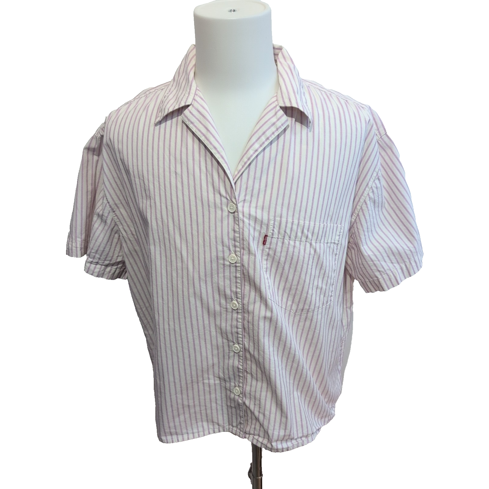 Chemise LEVI'S Homme XL Blanche à Rayures Violettes Coupe Courte
