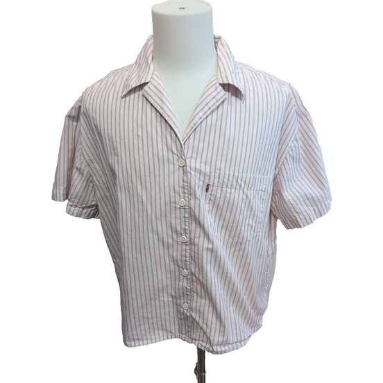 Chemise LEVI'S Homme XL Blanche à Rayures Violettes Coupe Courte
