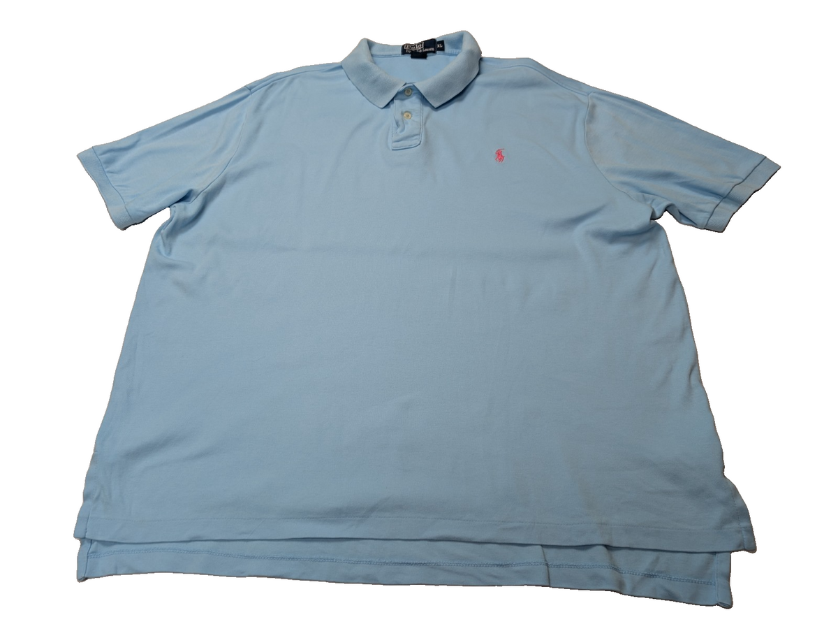 Polo manches courtes Polo Ralph Lauren XL bleu ciel logo rose coton