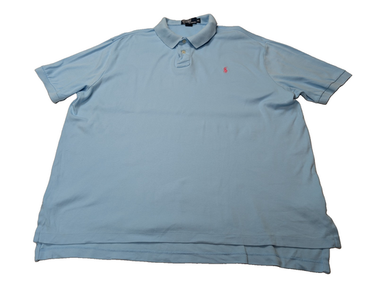 Polo manches courtes Polo Ralph Lauren XL bleu ciel logo rose coton