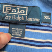 Polo Ralph Lauren Homme XL Bleu Rayures Fines Logo Orange Polo Manches Courtes