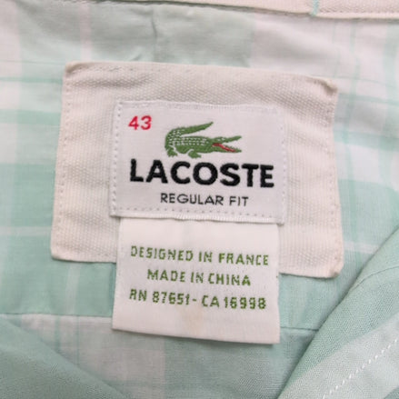 Chemise Lacoste Vintage 43 L Carreaux Vert Pastel Manches Longues Modulables